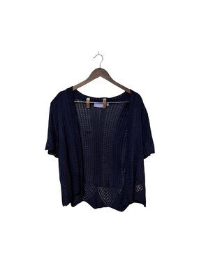Laura Scott Womens Navy Open Knit Short Sleeve Cardigan - XL/16 career datenight